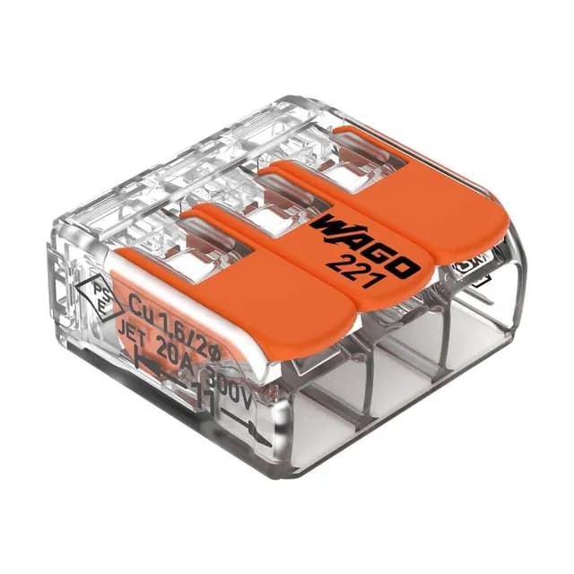 WAGO 221-413 221 lever splicing connector, 3-conductor, 0.14–4 mm², transparent