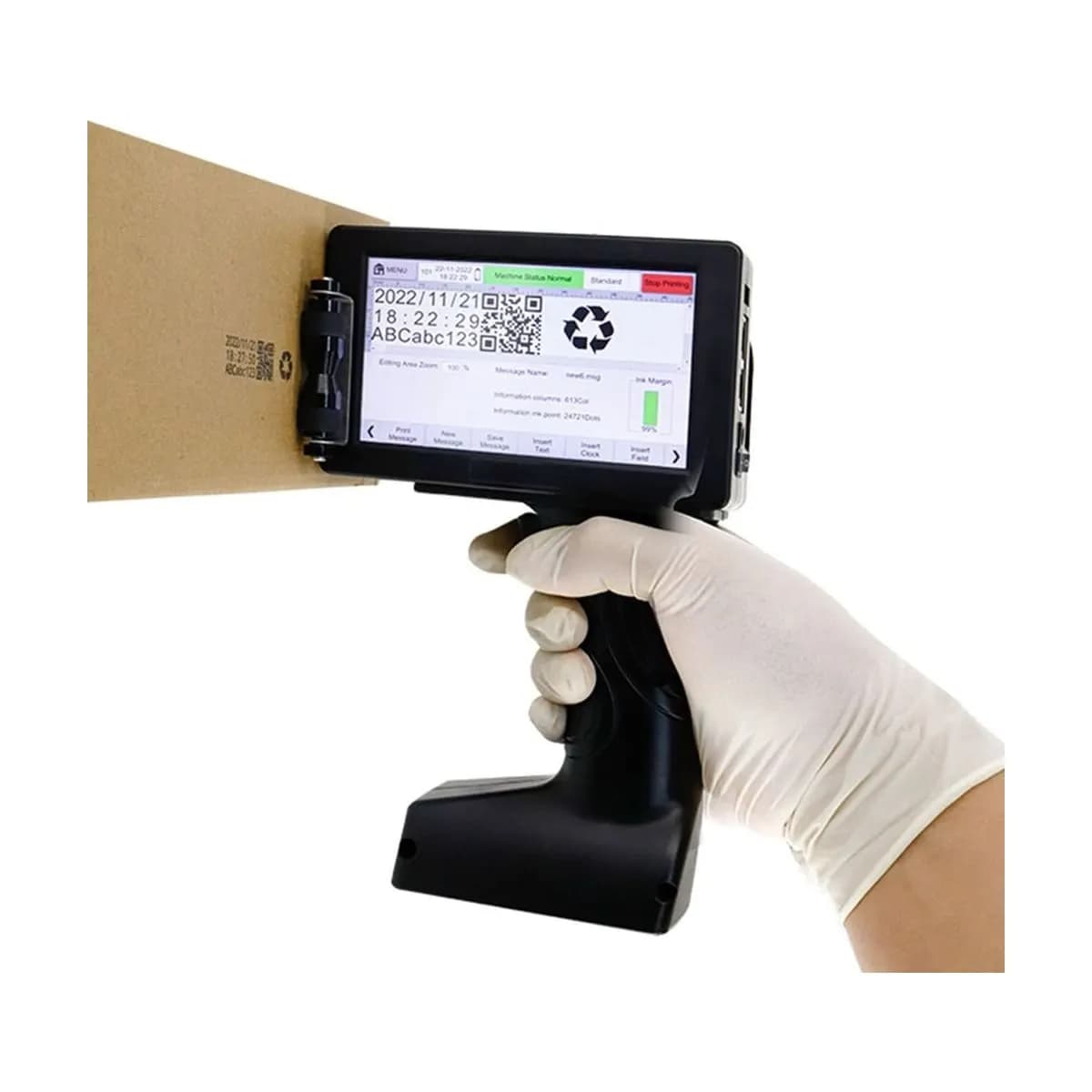 DOCOD handheld inkjet printer printing on a carton